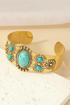 New Dear-Lover Vintage Boho Turquoise Cuff Bracelet Gold
