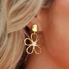Online Dear-Lover Vintage Cut Out Flower Pearl Decor Stud Earrings Gold