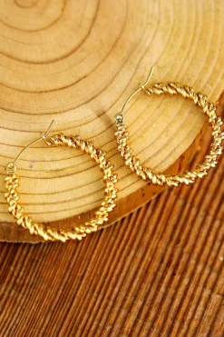 Discount Dear-Lover Vintage Textured Hoop Earrings Gold