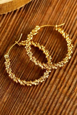 Discount Dear-Lover Vintage Textured Hoop Earrings Gold