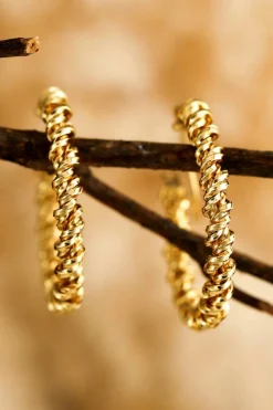 Discount Dear-Lover Vintage Textured Hoop Earrings Gold