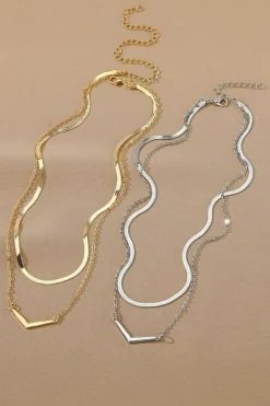 Sale Dear-Lover V-shape Pendant Snake Bone Chain Double Layer Necklace Gold