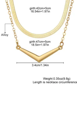 Sale Dear-Lover V-shape Pendant Snake Bone Chain Double Layer Necklace Gold