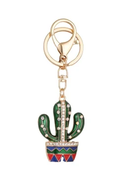 Clearance Dear-Lover Western Cactus Rhinestone Decor Keychain Gold