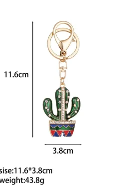 Clearance Dear-Lover Western Cactus Rhinestone Decor Keychain Gold