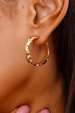 Fashion Dear-Lover Wrinkled Plated Alloy Hoop Earrings Gold