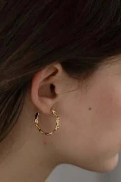 Fashion Dear-Lover Wrinkled Plated Alloy Hoop Earrings Gold