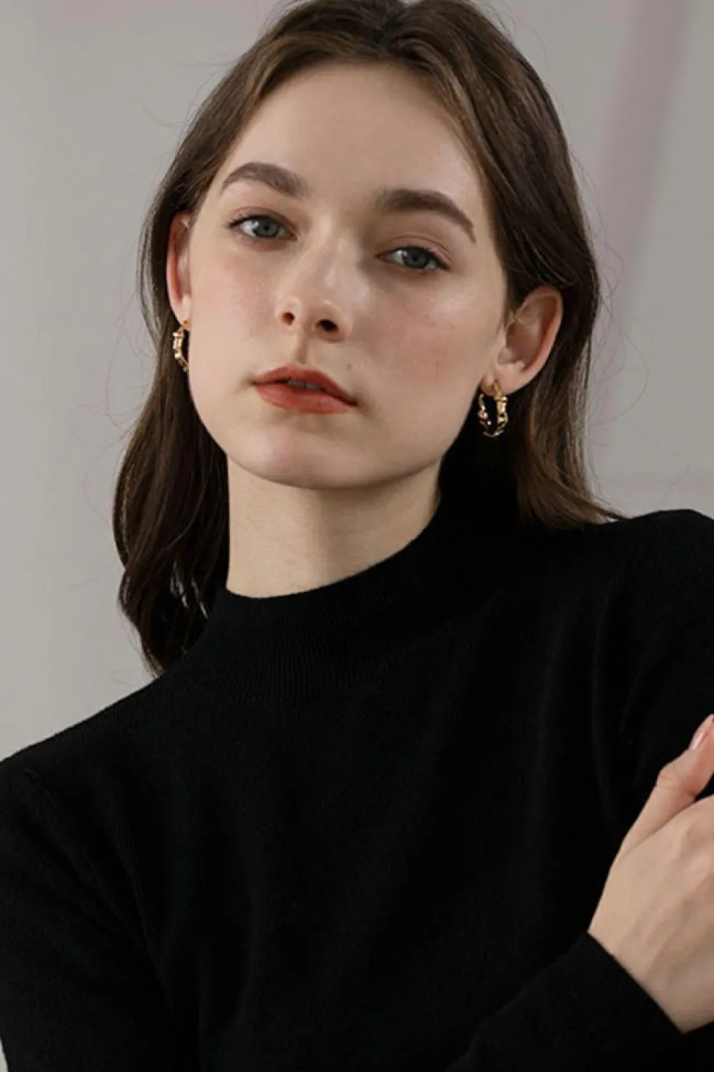 Fashion Dear-Lover Wrinkled Plated Alloy Hoop Earrings Gold