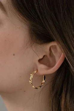 Fashion Dear-Lover Wrinkled Plated Alloy Hoop Earrings Gold