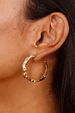 Fashion Dear-Lover Wrinkled Plated Alloy Hoop Earrings Gold