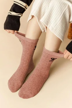 Hot Dear-Lover Bowknot Detail Ribbed Winter Stockings Gossamer Pink