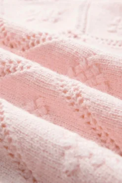 New Dear-Lover Openwork Plaid Puff Sleeve Cropped Sweater Gossamer Pink