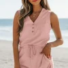 Outlet Dear-Lover Ribbed Button V Neck Tank Top and Shorts Set Gossamer Pink