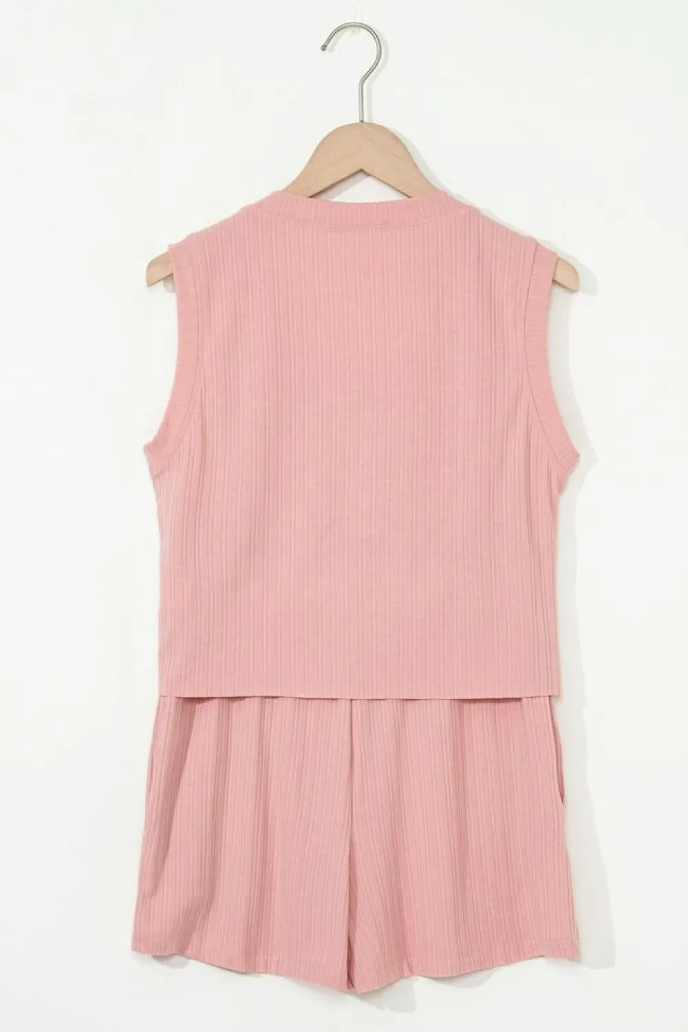 Outlet Dear-Lover Ribbed Button V Neck Tank Top and Shorts Set Gossamer Pink
