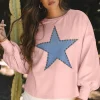 Best Dear-Lover Studded Star Graphic Oversized Long Sleeve Top Gossamer Pink