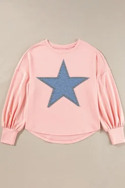 Best Dear-Lover Studded Star Graphic Oversized Long Sleeve Top Gossamer Pink