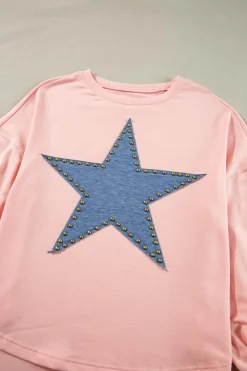 Best Dear-Lover Studded Star Graphic Oversized Long Sleeve Top Gossamer Pink