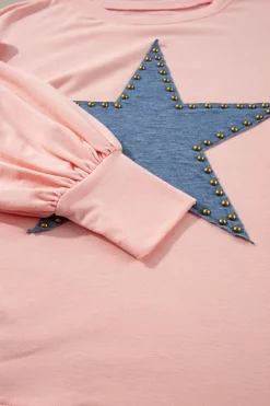 Best Dear-Lover Studded Star Graphic Oversized Long Sleeve Top Gossamer Pink