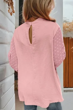 Sale Dear-Lover Swiss Dot Balloon Sleeve Loose Blouse Gossamer Pink