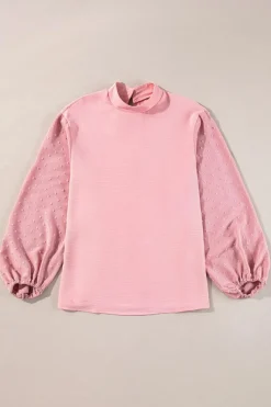 Sale Dear-Lover Swiss Dot Balloon Sleeve Loose Blouse Gossamer Pink