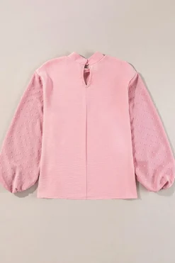 Sale Dear-Lover Swiss Dot Balloon Sleeve Loose Blouse Gossamer Pink