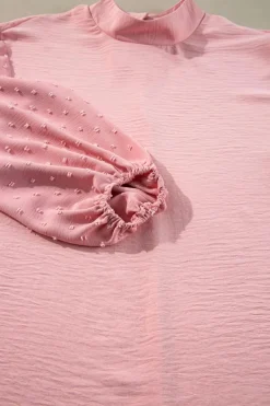 Sale Dear-Lover Swiss Dot Balloon Sleeve Loose Blouse Gossamer Pink