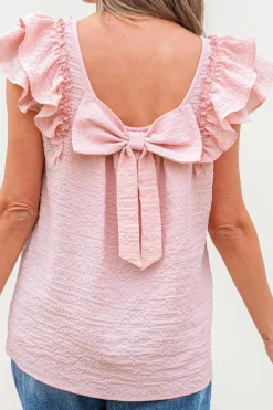 Discount Dear-Lover Textured Bow Knot Frilled Butterfly Sleeve Blouse Gossamer Pink