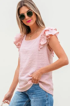 Discount Dear-Lover Textured Bow Knot Frilled Butterfly Sleeve Blouse Gossamer Pink