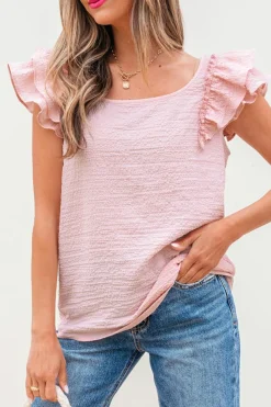 Discount Dear-Lover Textured Bow Knot Frilled Butterfly Sleeve Blouse Gossamer Pink