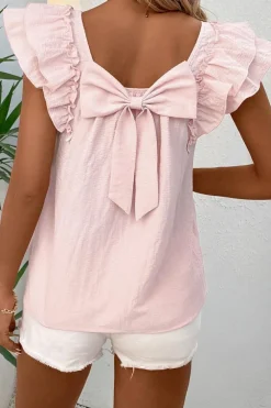 Discount Dear-Lover Textured Bow Knot Frilled Butterfly Sleeve Blouse Gossamer Pink