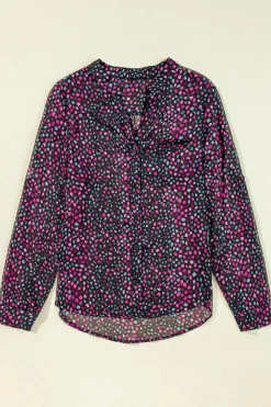 Clearance Dear-Lover Polka Dot Printed Buttoned Casual Shirt Grape Wine