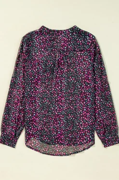 Clearance Dear-Lover Polka Dot Printed Buttoned Casual Shirt Grape Wine