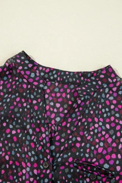 Clearance Dear-Lover Polka Dot Printed Buttoned Casual Shirt Grape Wine