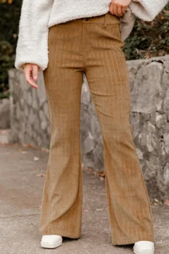Clearance Dear-Lover Checkered Corduroy Flare High Waist Pants Grapefruit Orange