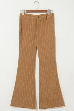 Clearance Dear-Lover Checkered Corduroy Flare High Waist Pants Grapefruit Orange
