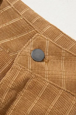 Clearance Dear-Lover Checkered Corduroy Flare High Waist Pants Grapefruit Orange