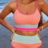Outlet Dear-Lover Color Block High Waisted Sexy Bikini Set Grapefruit Orange