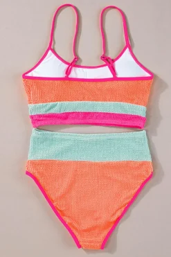 Outlet Dear-Lover Color Block High Waisted Sexy Bikini Set Grapefruit Orange