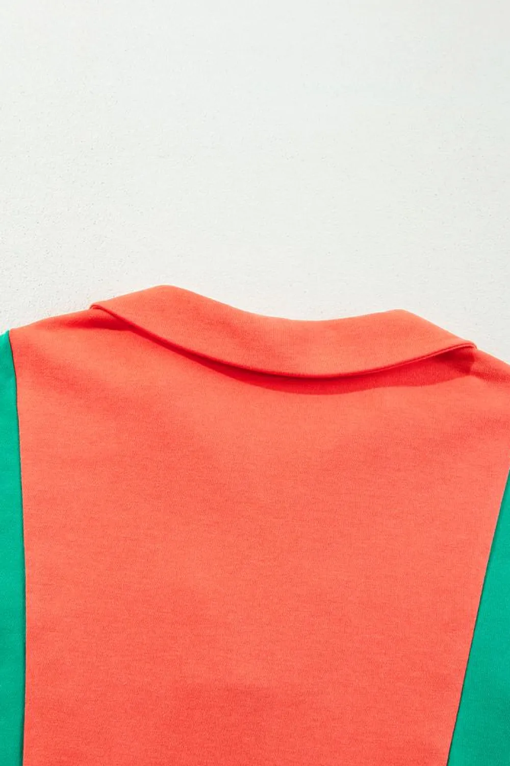 Discount Dear-Lover Color Block Patchwork Collared V Neck Loose Top Grapefruit Orange