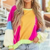 Fashion Dear-Lover Colorblock Patchwork Exposed Stitching Oversize Top Grapefruit Orange