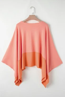 Outlet Dear-Lover Contrast Color Patchwork Oversized Side Split Top Grapefruit Orange