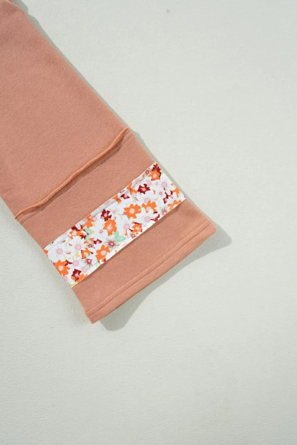 Fashion Dear-Lover Flower Patch Graphic Exposed Seam Wide Sleeve Top Grapefruit Orange