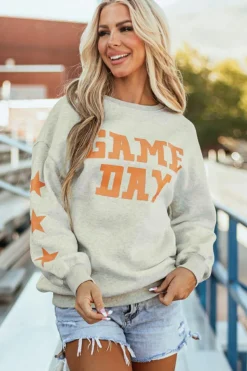 Sale Dear-Lover Game Day Graphic Rugby Football Season Sweatshirt Grapefruit Orange