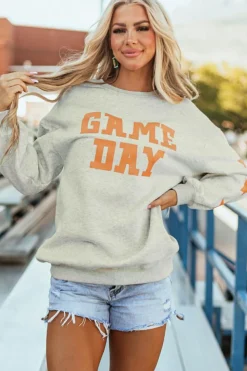 Sale Dear-Lover Game Day Graphic Rugby Football Season Sweatshirt Grapefruit Orange