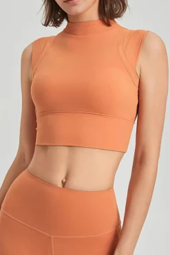 Sale Dear-Lover Mock Neck Cropped Sports Tank Top Grapefruit Orange