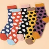 Discount Dear-Lover Polka Dot Color Block Thick Soft Crew Socks Grapefruit Orange