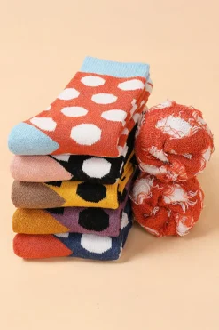 Discount Dear-Lover Polka Dot Color Block Thick Soft Crew Socks Grapefruit Orange