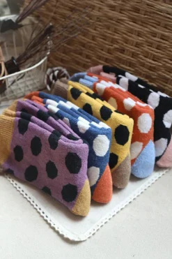 Discount Dear-Lover Polka Dot Color Block Thick Soft Crew Socks Grapefruit Orange