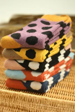 Discount Dear-Lover Polka Dot Color Block Thick Soft Crew Socks Grapefruit Orange