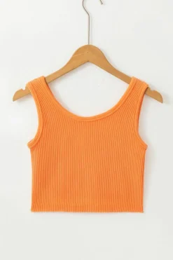 Clearance Dear-Lover Ribbed Seamless Cropped Tank Top Grapefruit Orange